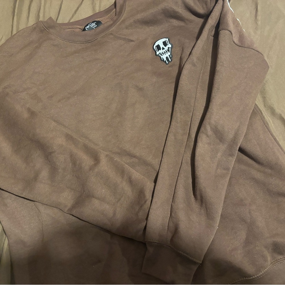Eighty Eight Brown Crewneck Sweater with Skull Patch